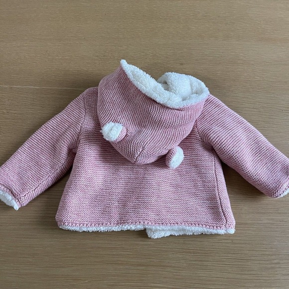 Baby Gap Girl's Size 6-12 mos Bear Sherpa Lined Hoodie Pink Cameo NWT - Picture 5 of 7
